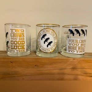 Vintage Old Crow Kentucky Whiskey Glasses -Good Luck Good Health